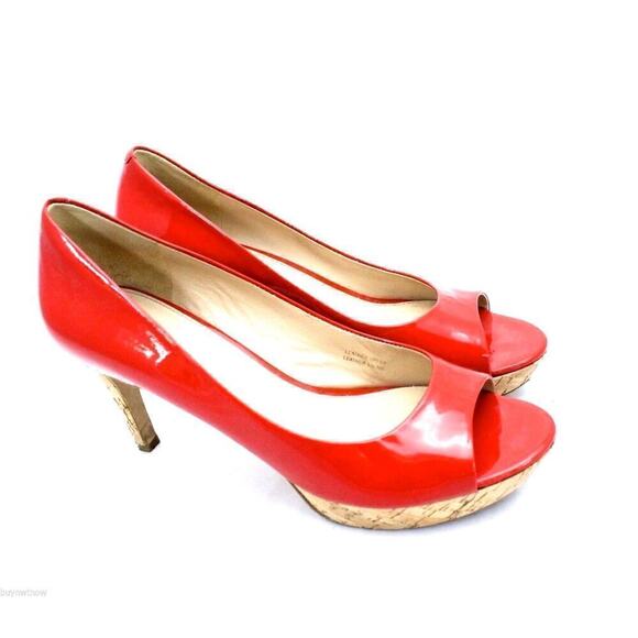 Via Spiga Red Alexis Cork Heel Open Toe Platform Pumps Size 8 M RETAIL $198 - Picture 1 of 6